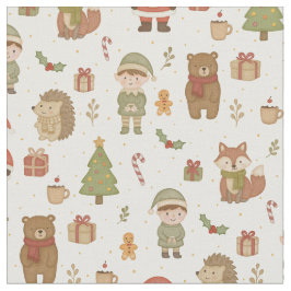 Tecido Hand Drawn Christmas Woodland Fabric