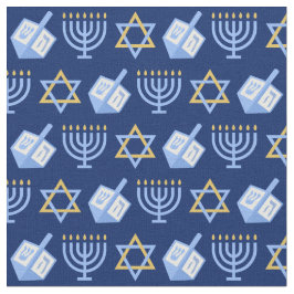 Tecido Hanukkah Blue Menorah Dreidel Pattern Chanukah