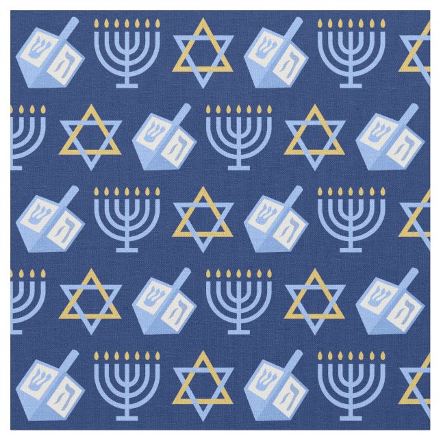 Tecido Hanukkah Blue Menorah Dreidel Pattern Chanukah (Detalhe)