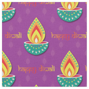 Tecido Happy Diwali em roxo