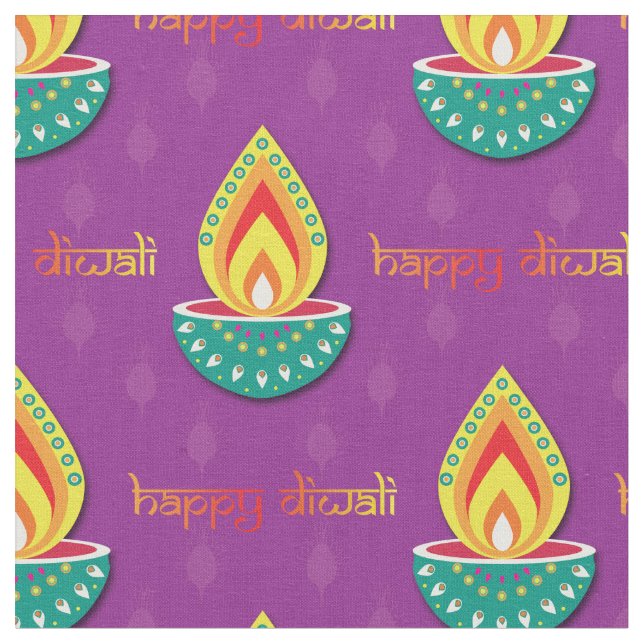 Tecido Happy Diwali em roxo (Detalhe)