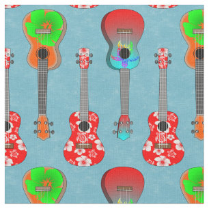Tecido Havaiano Ukuleles em Azul