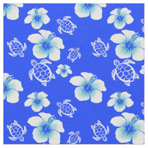 Tecido Hawaiian azul de Honu do hibiscus