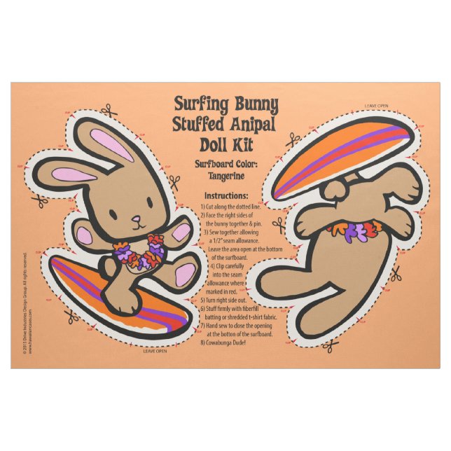 Tecido Hawaiian Surfing Bunny Doll Kit e Stuffet Animal (Fat Quarter)