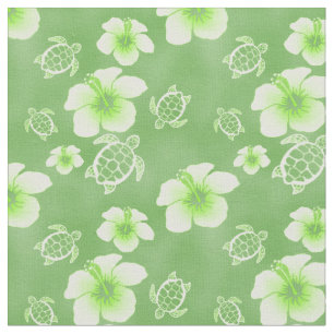 Tecido Hawaiian verde de Honu do hibiscus