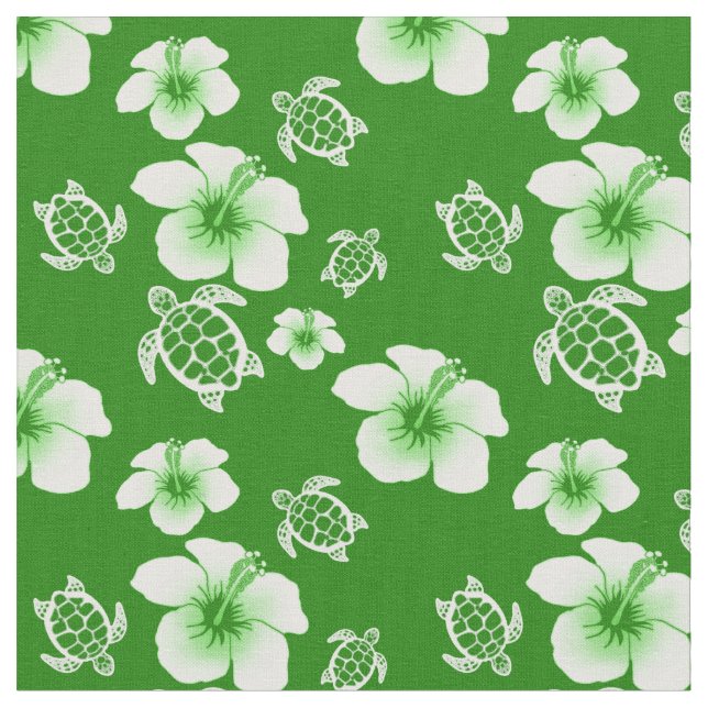 Tecido Hawaiian verde de Honu do hibiscus (Detalhe)