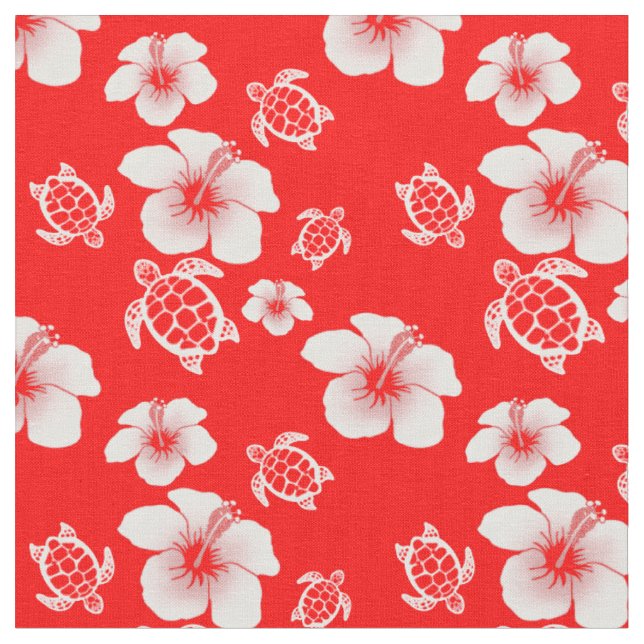 Tecido Hawaiian vermelho de Honu do hibiscus (Detalhe)
