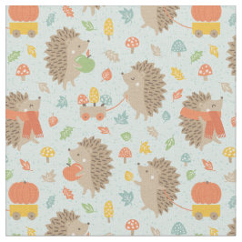 Tecido Hedgehogs bonitos com azul de Pequenas Folhas