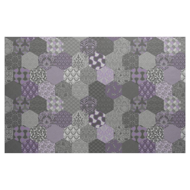 Tecido Hexágonos de Patchwork Violet e Cinzas (Fat Quarter)