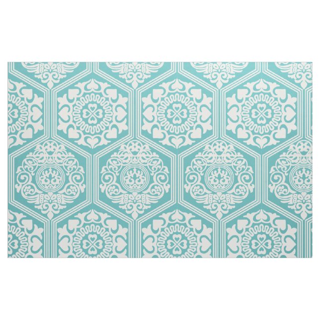 Tecido Hexágonos do Século XI - Turquesa e Branco (Fat Quarter)