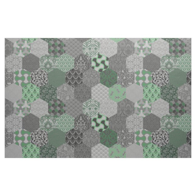 Tecido Hexágonos verdes e Cinzas (Fat Quarter)