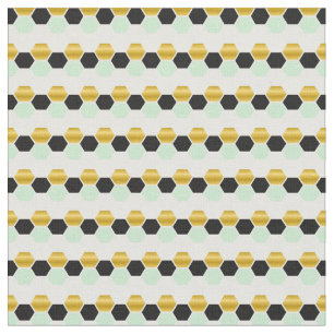 Tecido Hexagrama Geométrico Dourado Preto