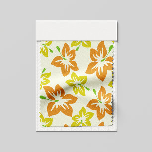 Tecido Hibiscus Amarelo, Hibisco Laranja, Padrão Floral