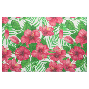 Tecido Hibiscus e palmeiras
