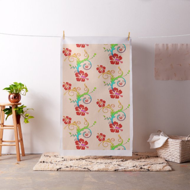 Tecido Hibiscus & Gecko Decor + sua cor de fundo (In Situ)