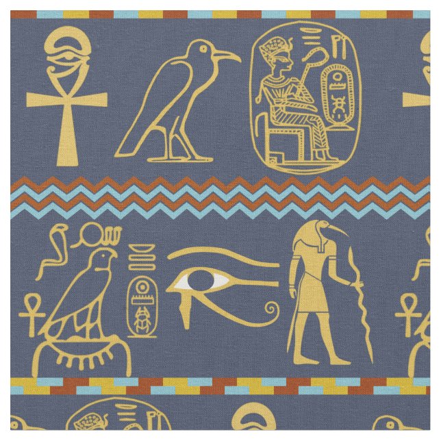 Tecido Hieroglifos Egípcios Olhos De Azulejo Horus (Detalhe)