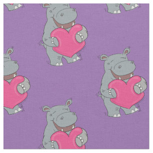 Tecido Hippo Hugs Cute Hippopotamus
