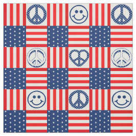 Tecido Hippy Pacific Symbol Paz USA flag blue and red
