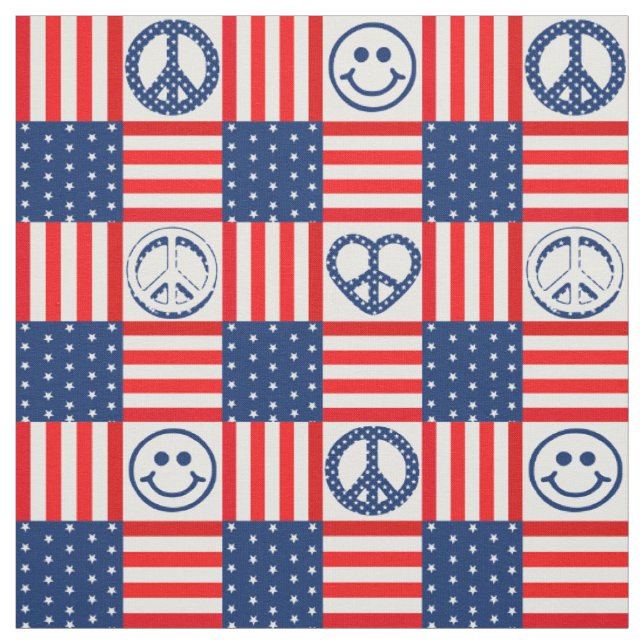 Tecido Hippy Pacific Symbol Paz USA flag blue and red (Modelo)