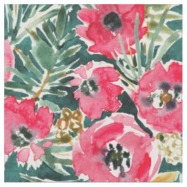 Tecido HOLIDAY POPPIES Red Green Lush Floral