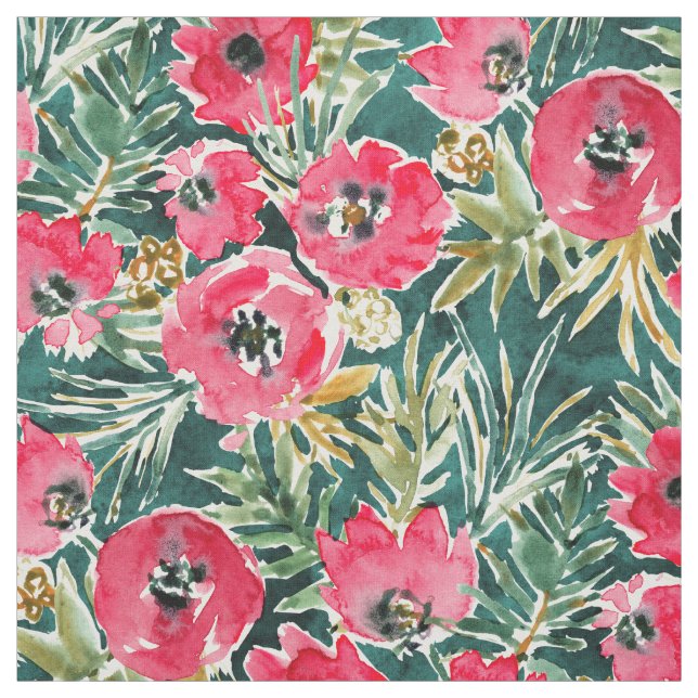 Tecido HOLIDAY POPPIES Red Green Lush Floral (Modelo)