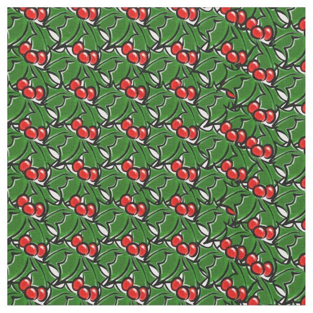 Tecido Holly Folhas, Holly berry, padrão de feriado (Detalhe)