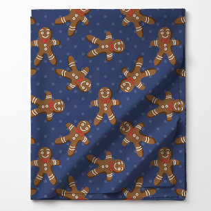 Tecido Homem de Biscoito de Natal Bolinha em Azul-Navio