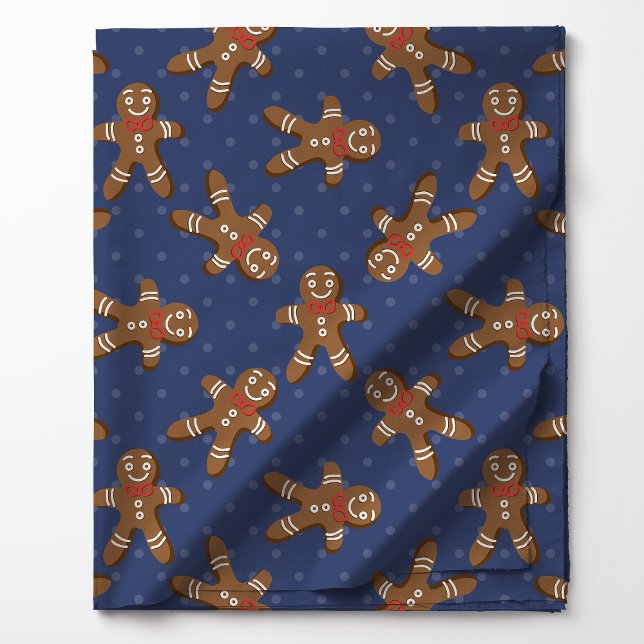 Tecido Homem de Biscoito de Natal Bolinha em Azul-Navio (Criador carregado)