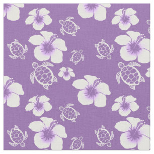 Tecido Honu Havaiano De Hibiscus Roxo E Branco