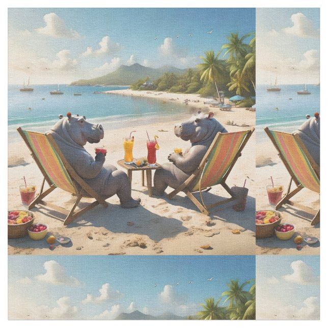 Tecido Hora de Hippo: Coquetéis de Beachside e Bons Tempo (Detalhe)