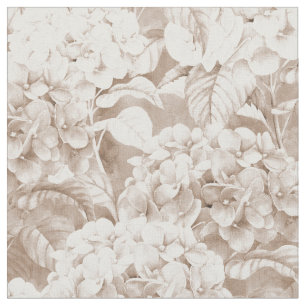 Tecido Hortensia elegante branco do marrom do vintage de