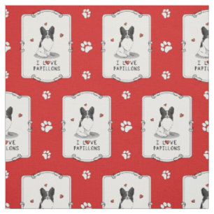 Tecido I Love Papillons (branco e preto) Hearts Dogs Cute
