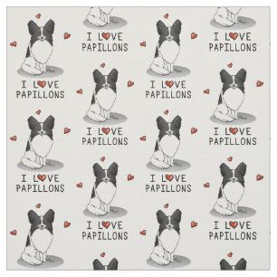 Tecido I Love Papillons (branco e preto) Hearts Dogs Cute