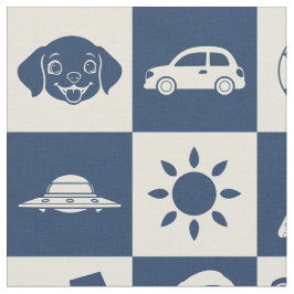 Tecido Ícones Vermelhos Azuis Escovados Verificados Padrã