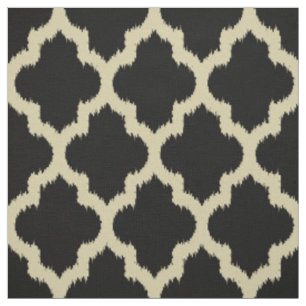 Tecido Ikat do Quatrefoil Beige e fundo preto personaliza