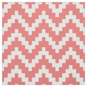 Tecido Ikat do Zigzag Branco e fundo de coral personaliza