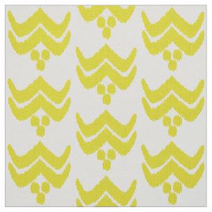 Tecido Ikat estilizado floral - ouro mostarda e branco