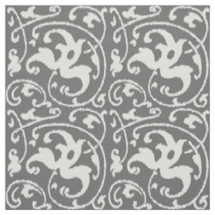 Tecido Ikat Floral Damask - Cinza e Branco