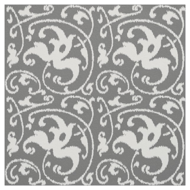 Tecido Ikat Floral Damask - Cinza e Branco (Modelo)