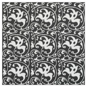Tecido Ikat Floral Damask - Preto e Branco