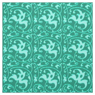 Tecido Ikat Floral Damask - Turquesa e Aqua