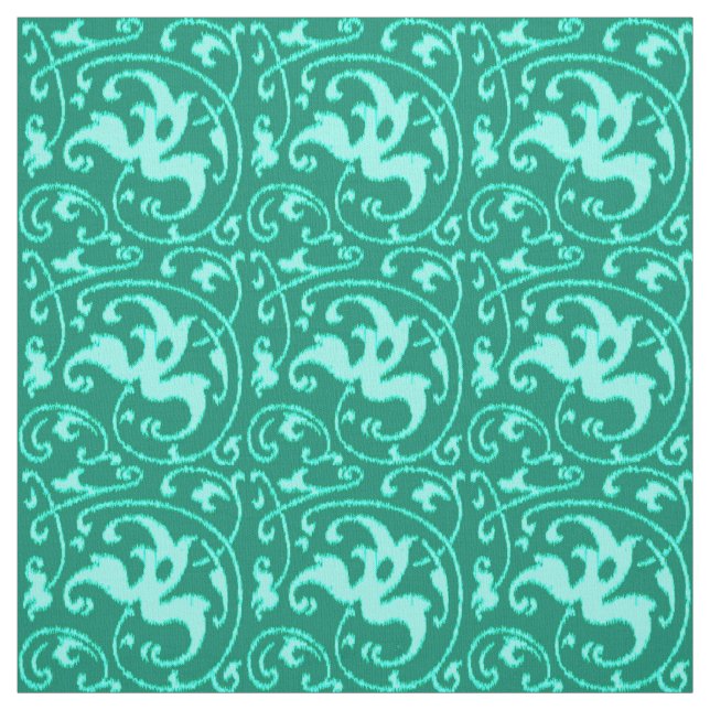 Tecido Ikat Floral Damask - Turquoise e Aqua (Modelo)