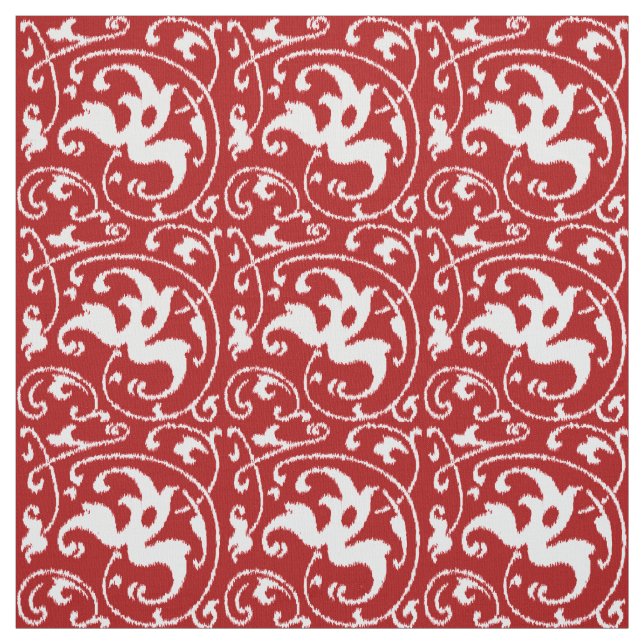 Tecido Ikat Floral Damask - Vermelho Escuro e Branco (Modelo)