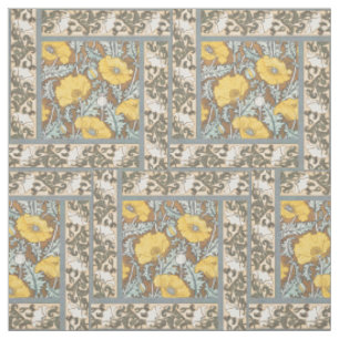 Tecido Ilustração Art Nouveau Papoula Flor Amarela