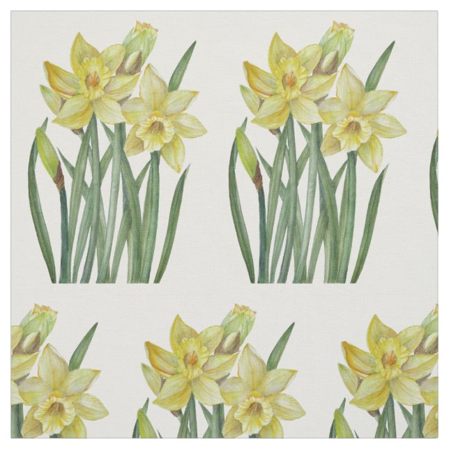 Tecido Ilustração Botânica de Daffodils Amarelos de Aquar (Modelo)