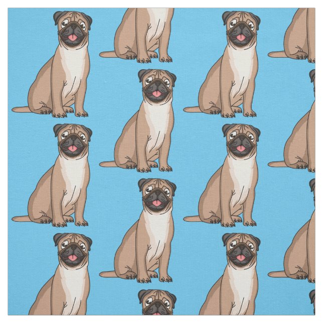 Tecido Ilustração de desenho animado de cachorro pug feli (Modelo)