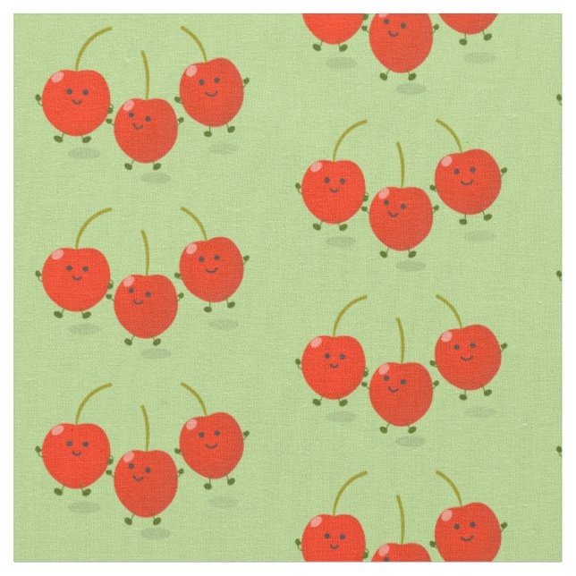 Tecido Ilustração de desenho animado de cerejas vermelhas (Detalhe)