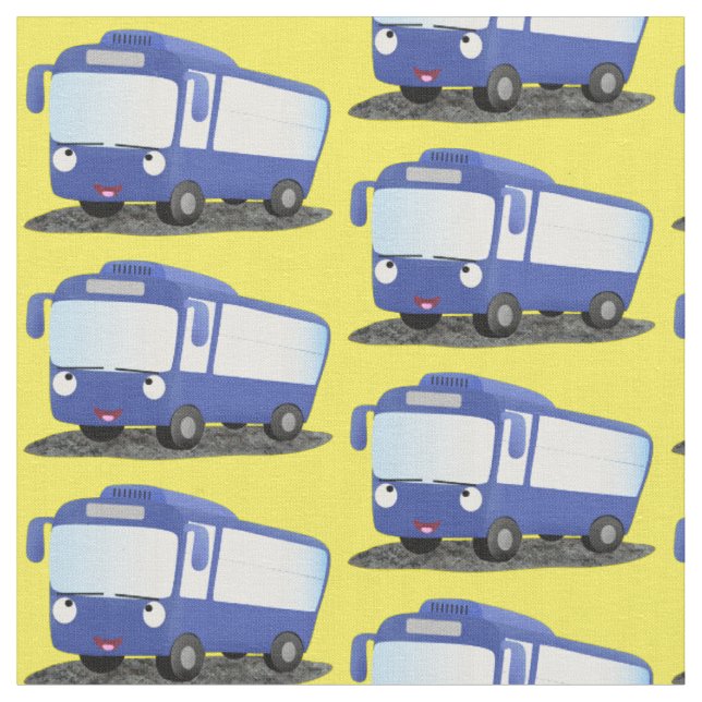 Tecido Ilustração de desenho animado de ônibus moderno az (Detalhe)