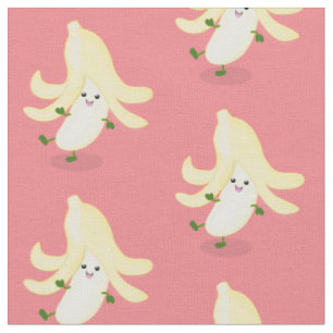 Tecido Ilustração de desenho animado roxo de banana kawai