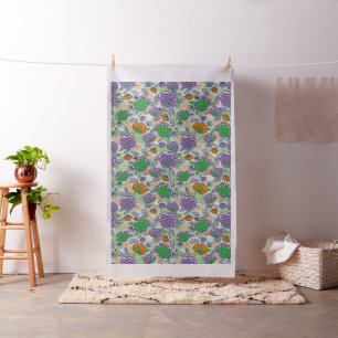 Tecido Ilustração Floral Púrpura E Verde